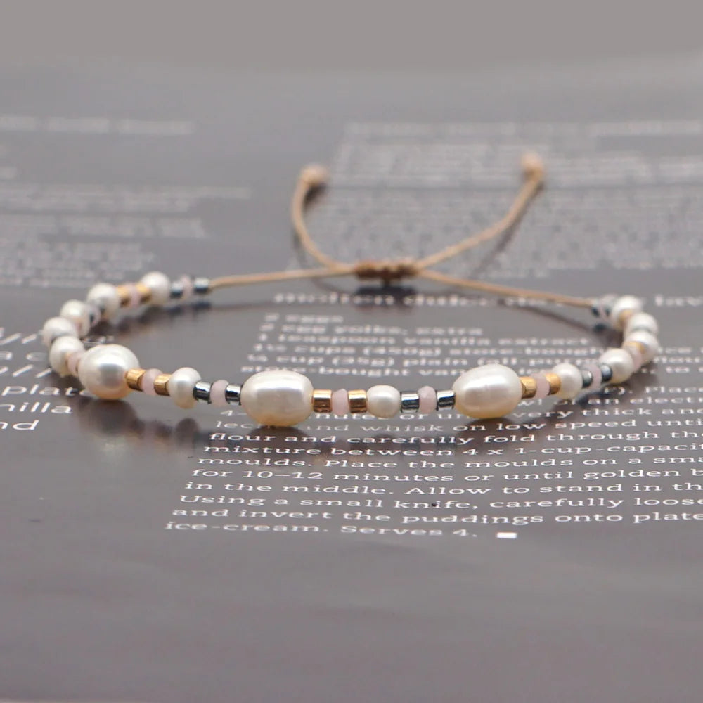 Handmade Adjustable Seed Beaded Pearl Bracelet