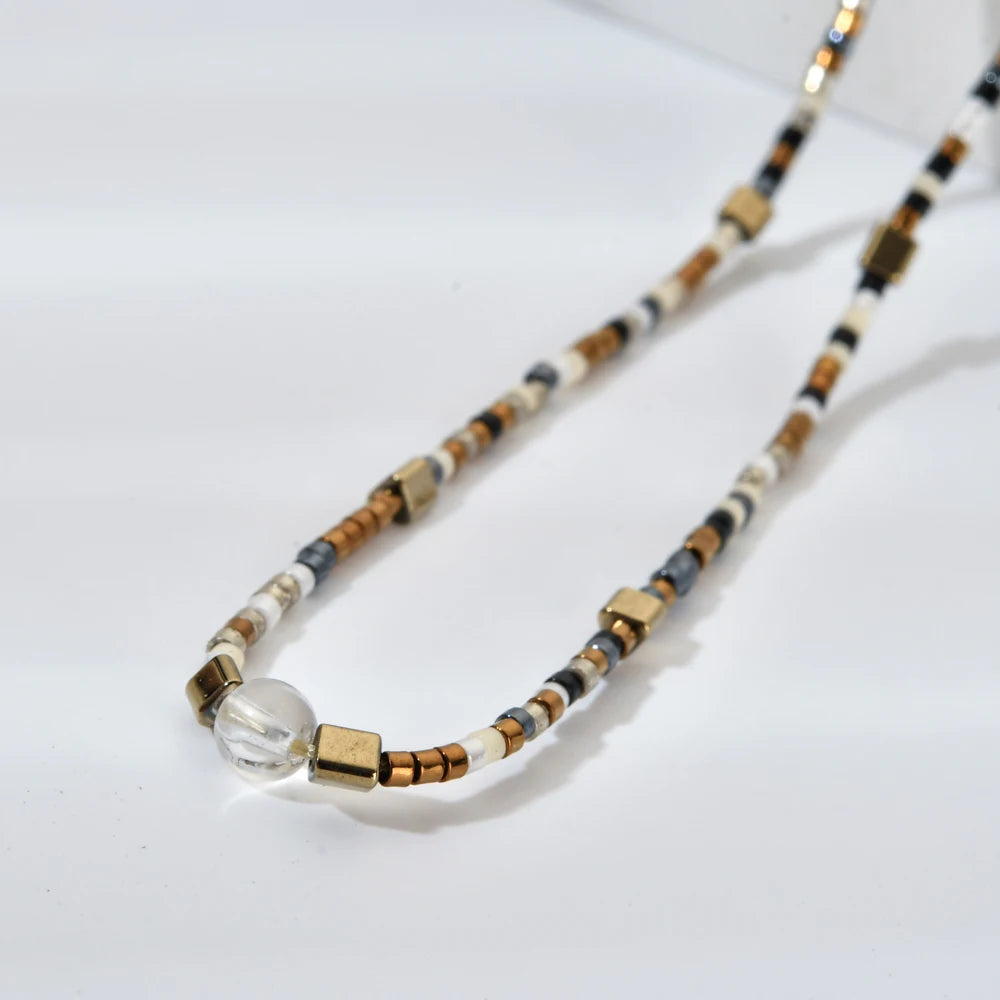 Short Necklace For Women Beads and  Natural Crystal Stone