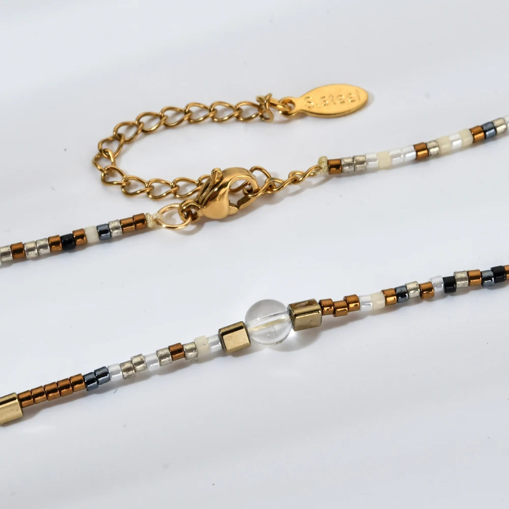 Short Necklace For Women Beads and  Natural Crystal Stone