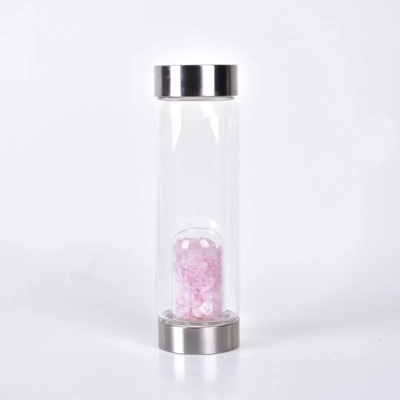 500 ml Natural Quartz Gemstone Crystal Glass Bottle Healing Energy Stainless Steel